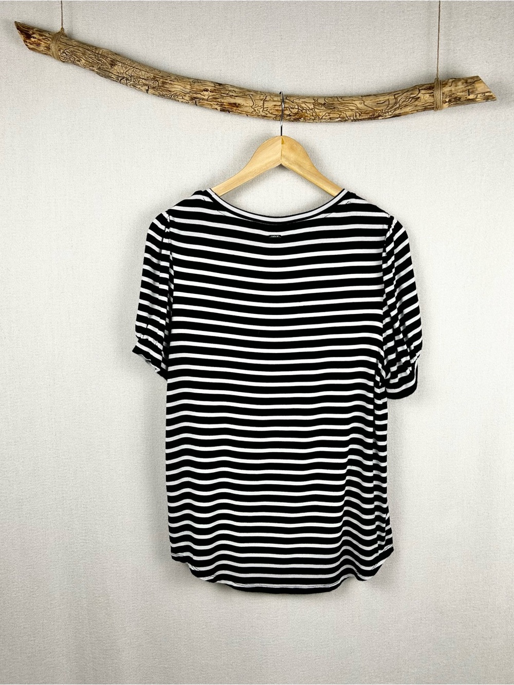 DKNY Black & White Striped Top | Stretch Scoop Neck Tee | Effortless Everyday - Picture 3 of 8